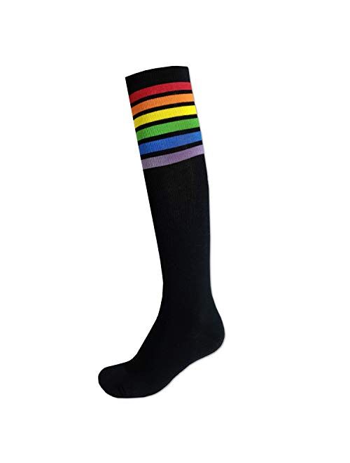 KONY Women's Cotton Colorful Striped Rainbow Knee High Socks 1/3 Pairs, Comfortable Stay Up Best Gift Size 6-10