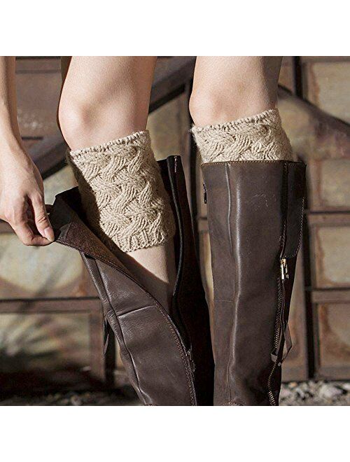 Loritta 4 Pairs Womens Boot Socks Winter Warm Crochet Knitted Boot Cuffs Topper Socks Short Leg Warmers Gifts