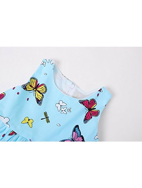 SMILING PINKER Little Girls Dresses Swing Summer Cotton Sleeveless Butterfly