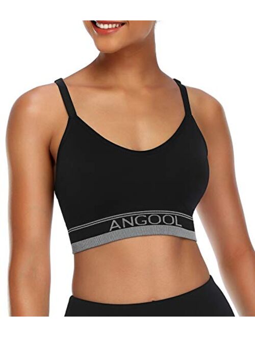 ANGOOL Women's Strappy Sports Bra with Adjustable Straps - Medium Support Longline Wirefree Activewear Bra