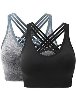 ANGOOL Strappy Sports Bras for Women - Medium Support Wirefree Yoga Bra Activewear