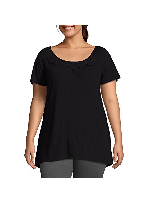 JUST MY SIZE Women's Plus Size Crochet Trim Tunic