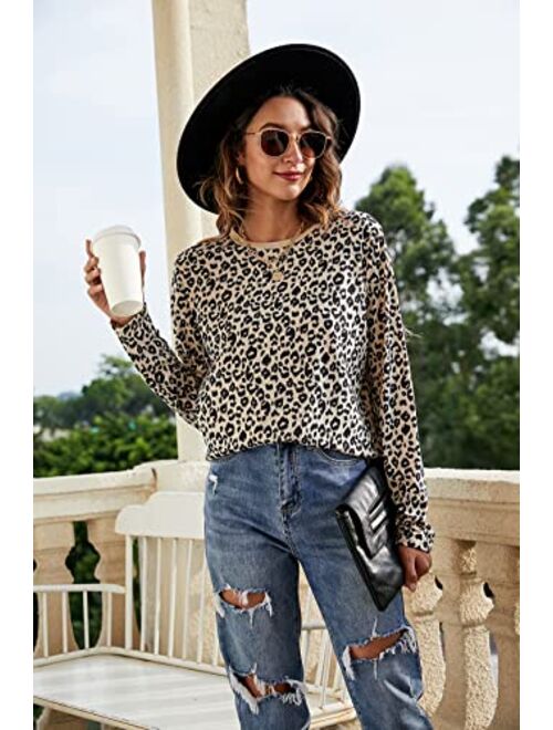 BMJL Women's Casual Leopard Print Tops Long Sleeve T Shirt Cute Blouse Graphic Tees