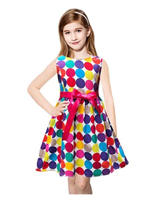 Abalaco Girls Kids 100% Cotton Soft Grid Summer Short Sleeve Sundress Casual Toddler Tutu Party Dress
