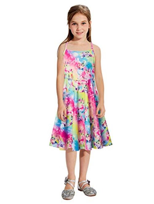 Loveternal Girls Summer Spaghetti Strap Casual Above Knee Cami Dress Colorful Retro Twirl Swing Dresses Size 4-13
