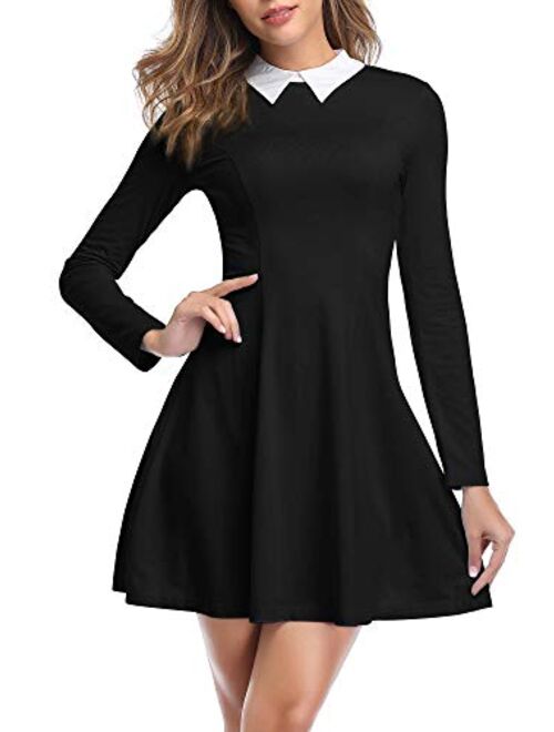 TORARY Womens Long Sleeves Peter Pan Collar Aline Fit and Flare Wednesday Addam Dresses