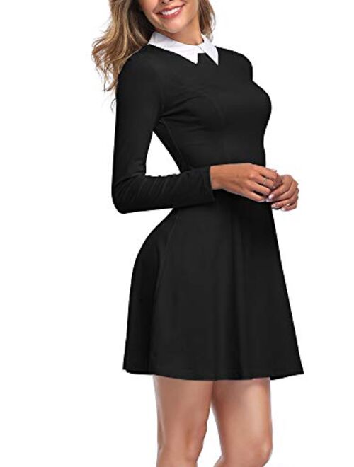TORARY Womens Long Sleeves Peter Pan Collar Aline Fit and Flare Wednesday Addam Dresses