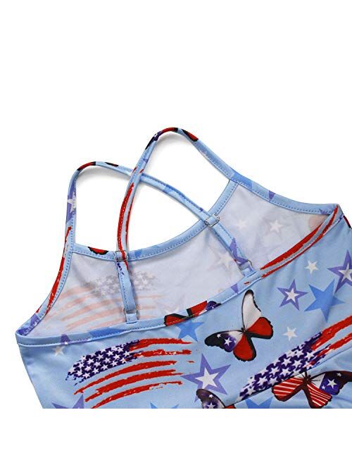 Girls Summer Cami Dress Unicorn Spaghetti Strap Dresses Patriotic 4th of July American Flag Dresses