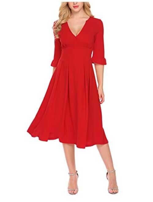 Meaneor Women Boho Cap Sleeve Smocked Waist Tiered Renaissance Summer Maxi Dress