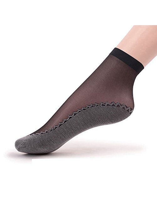 Ueither Women's 6 Pairs Silky Anti-Slip Cotton Sole Sheer Ankle High Tights Hosiery Socks Reinforced Toe