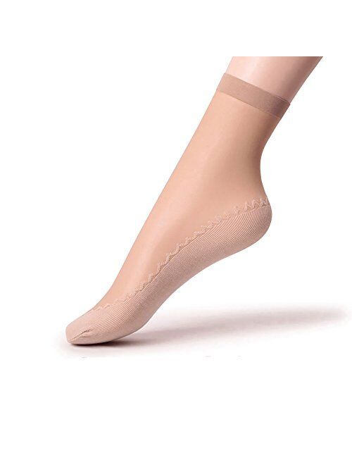 Ueither Women's 6 Pairs Silky Anti-Slip Cotton Sole Sheer Ankle High Tights Hosiery Socks Reinforced Toe
