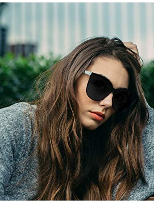 LVIOE Cat Eyes Sunglasses for Women, Polarized Oversized Fashion Vintage Eyewear for Driving Fishing - 100% UV Protection
