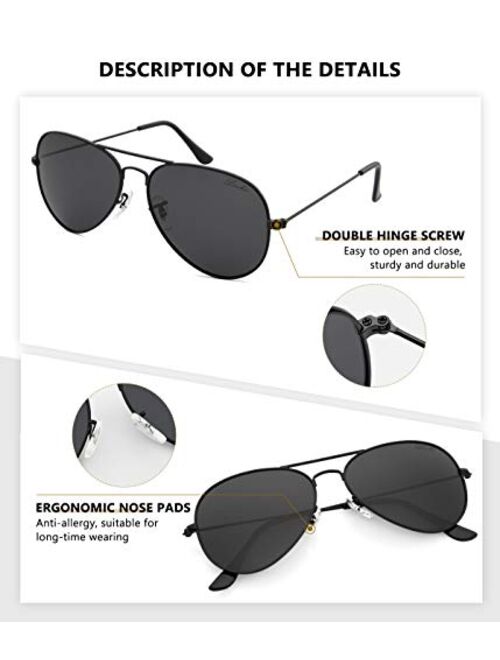 livho Classic Polarized Aviator Sunglasses UV Mirrored Lens Metal Retro Shades