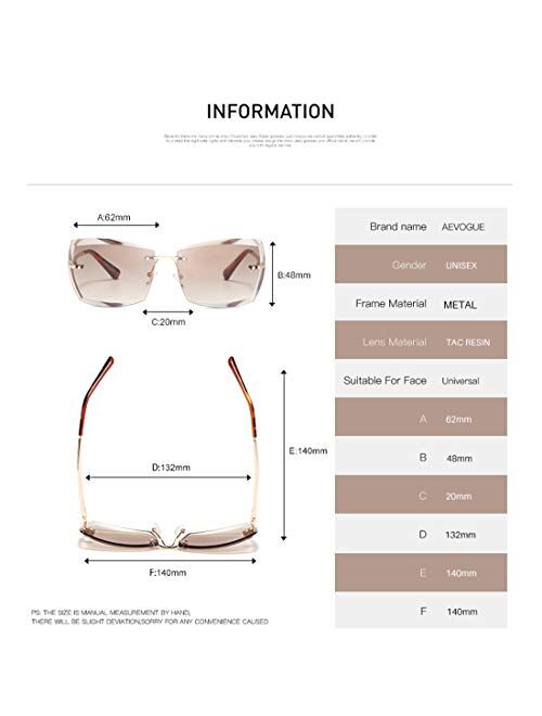 AEVOGUE Sunglasses For Women Oversized Rimless Diamond Cutting Lens Sun Glasses AE0534