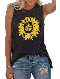 JINTING Summer Sunflower Graphic Tank Tops for Women Graphic Tank Tops Sleeveless Graphic Tee Shirts Letter Print Tank Top