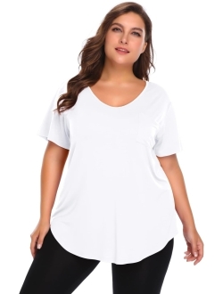 BELAROI Women Plus Size V-Neck Tunic Top Loose T Shirt with Pocket