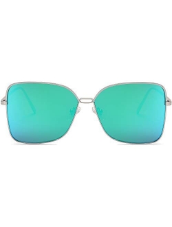 Fashion Square Aviators Sunglasses for Women Flat Mirrored Lens SJ1082