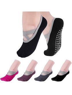 Hicdaw 4Pairs Yoga Socks for Women Non Slip Socks Slipper Socks for Pilates, Ballet, Dance, Yoga Socks with Grips for Women