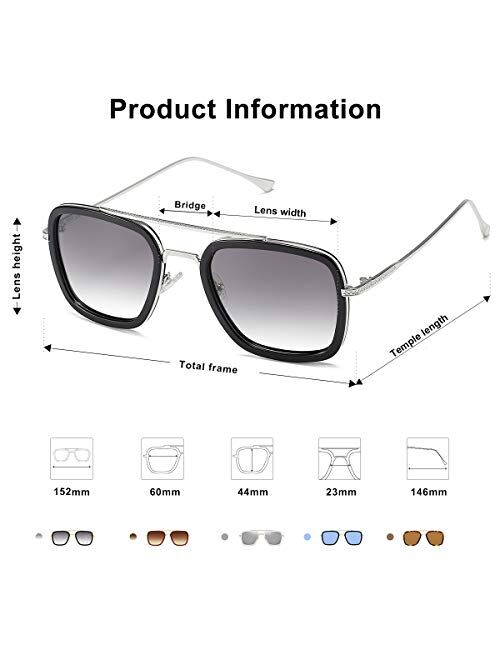 SOJOS Polarized Sunglasses for Men Women Retro Aviator Square Goggle Classic Alloy Frame HERO SJ1126