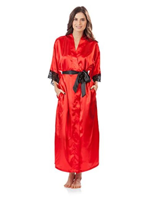 Ashford & Brooks Women's 3Pieces Satin Long Robe and Pajama Set
