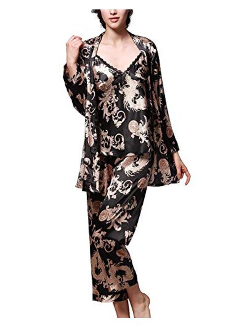 IDORIC Women/Men Pajama Sets 3Pieces Silk Sleepwear Sets Cami Nightwear PJS Set with Matching Eye Mask Gift