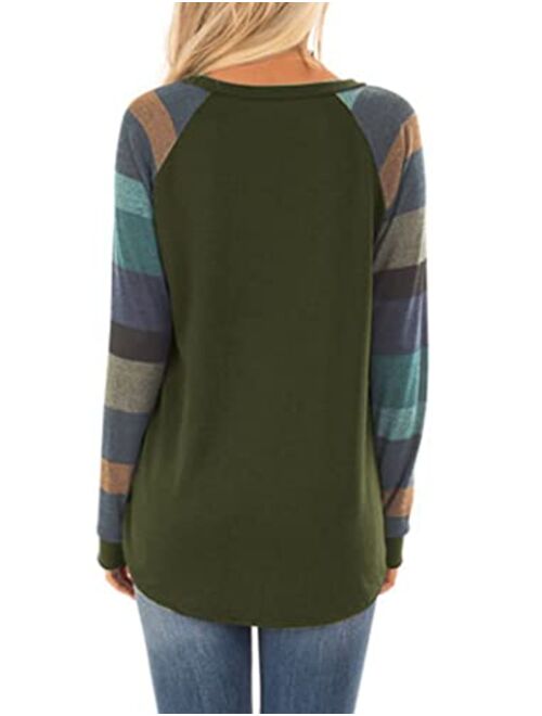 Halife Women's Lightweight Color Block Long Sleeve Loose Fit Pullover Sweatshirts Tunics Tops Shirts