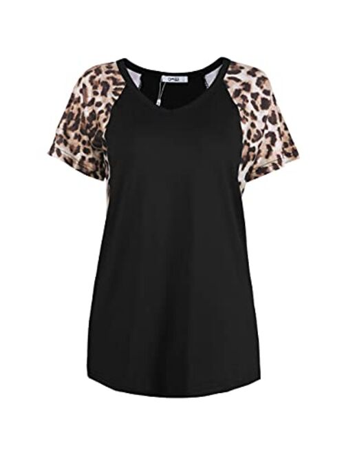 OMSJ Woman Casual Tops Long Sleeve Leopard Print Patchwork Plus Size T-Shirt Blouses