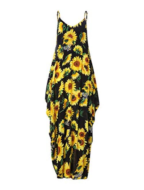 ZANZEA Women's Floral Print V Neck Spaghetti Strap Summer Bohemian Long Maxi Dress Beach Sundress