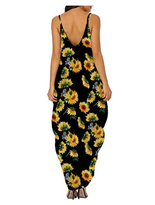 ZANZEA Women's Floral Print V Neck Spaghetti Strap Summer Bohemian Long Maxi Dress Beach Sundress