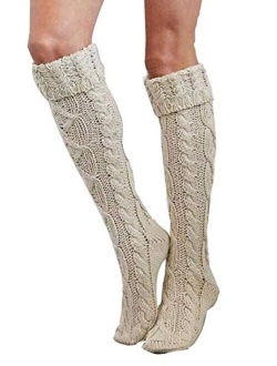 Women Cable Knit Extra Long Boot Socks Over Knee Thigh Stocking Leg Warmers