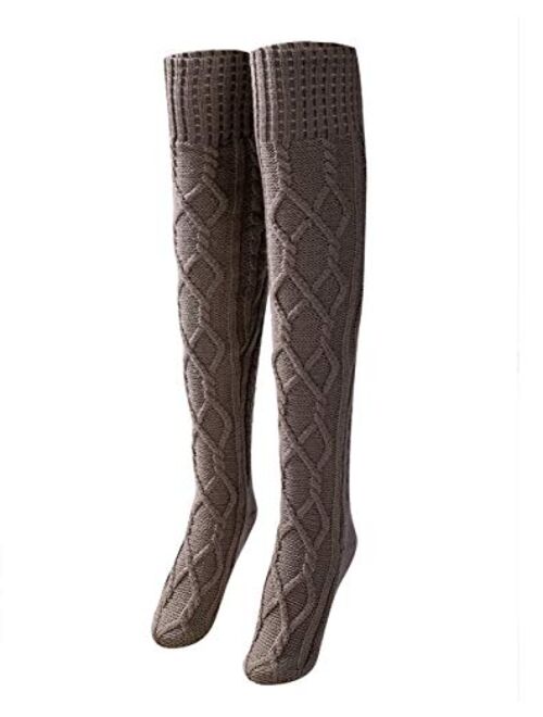 Women Cable Knit Extra Long Boot Socks Over Knee Thigh Stocking Leg Warmers