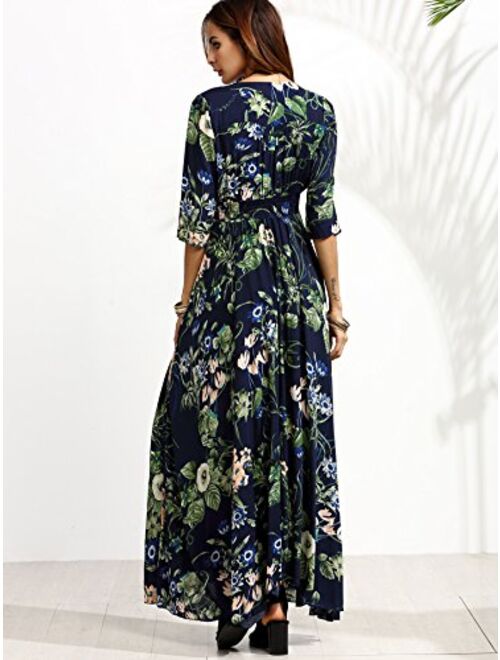Milumia Women's Button Up Split Floral Print Flowy Lady Maxi Dress Green