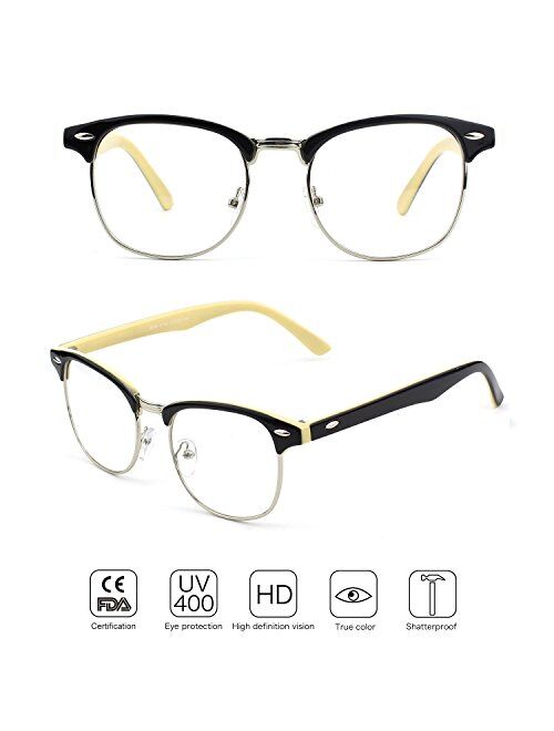 Happy Store CN56 Vintage Inspired Classic Horn Rimmed Nerd UV400 Clear Lens Glasses