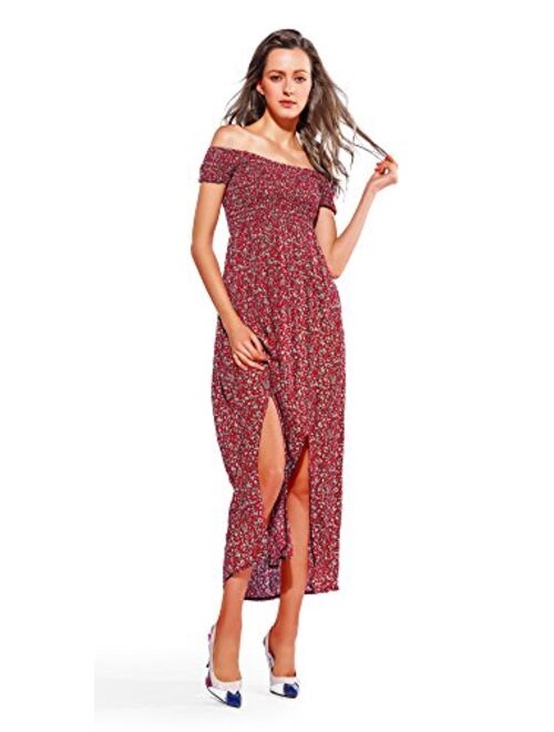 Womens Summer Maxi Dress Slit Split Boho Off Shoulder Long Beach Dress