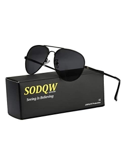 SODQW Aviator Sunglasses for Women Polarized Mirrored, Large Metal Frame, UV 400 Protection
