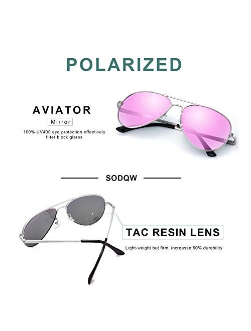 SODQW Aviator Sunglasses for Women Polarized Mirrored, Large Metal Frame, UV 400 Protection