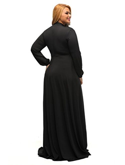 LALAGEN Women's Vintage Long Sleeve Plus Size Evening Party Maxi Dress Gown