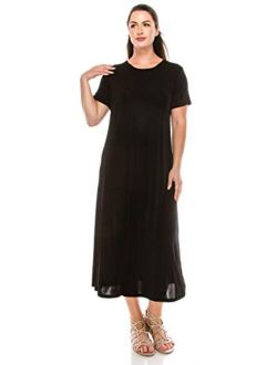 Jostar Women's Stretchy Long Dress Short Sleeve