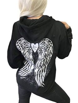 Demi Loon Sexy Angel Wings Tattoo Roses Hoodie Graphic Sexy Women's Pullover Motorcycle Hooded Sweatshirt
