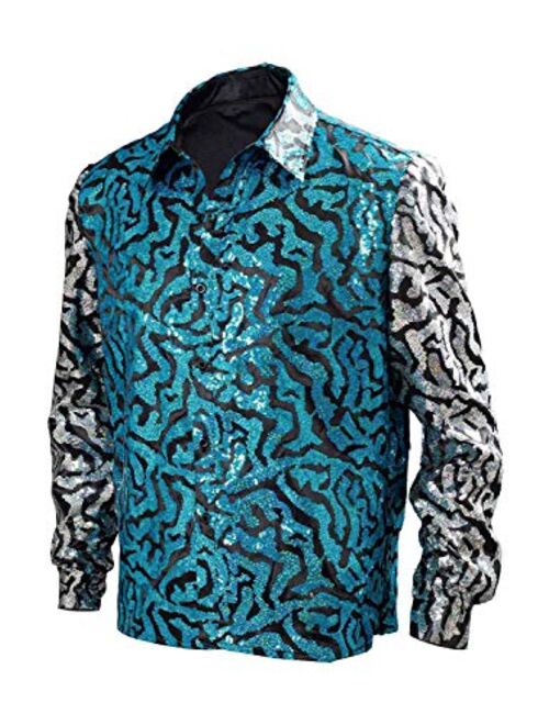 Mens Tiger King Shirt Joe Cospay Shiny Sequins Button Shirt (Hand Made Sequins)