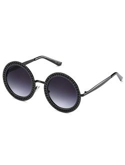 Shining Oversized Round Rhinestone Sunglasses Festival Gem Sunnies SJ1095