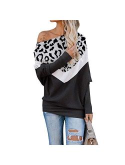 Exlura Women's Off Shoulder Batwing Sleeve Ribbed Shirt Loose Pullover Tops