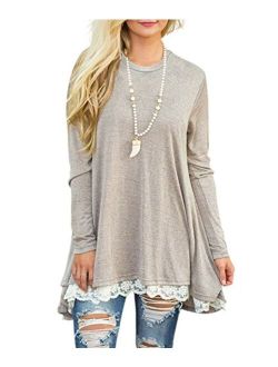 Women's Lace Tunic Top Sweatshirt Long/Short Sleeve Blouse A-Line Flowy T-Shirt Dress