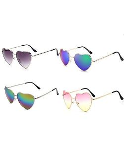 Meyison Heart Sunglasses Thin Metal Frame Hippie Lovely Aviator Style Eyewear