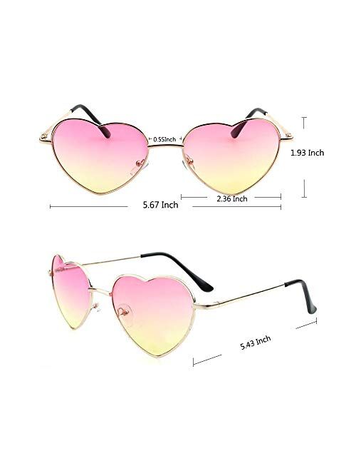 Meyison Heart Sunglasses Thin Metal Frame Hippie Lovely Aviator Style Eyewear