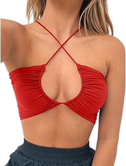 TOB Women's Sexy Criss Cross Lace Up Sling Basic Bow Tie Crop Top