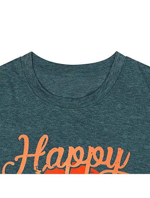 Happy Camper Shirt for Women Funny Cute Graphic Tee Short Sleeve Letter Print Casual Tee Shirts
