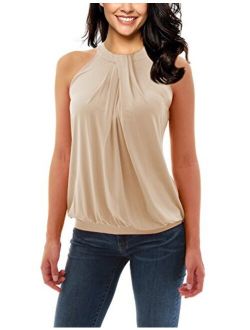 Yesfashion Women Sleeveless Halter Twisted Pleated Tank Top Blouse