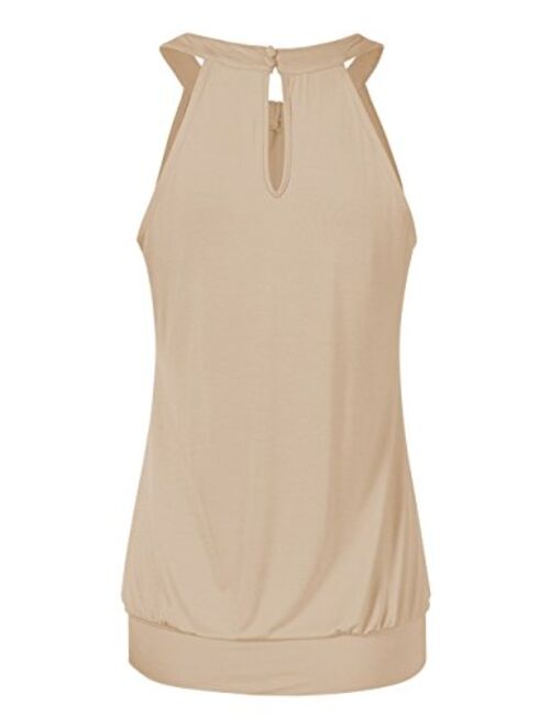 Yesfashion Women Sleeveless Halter Twisted Pleated Tank Top Blouse