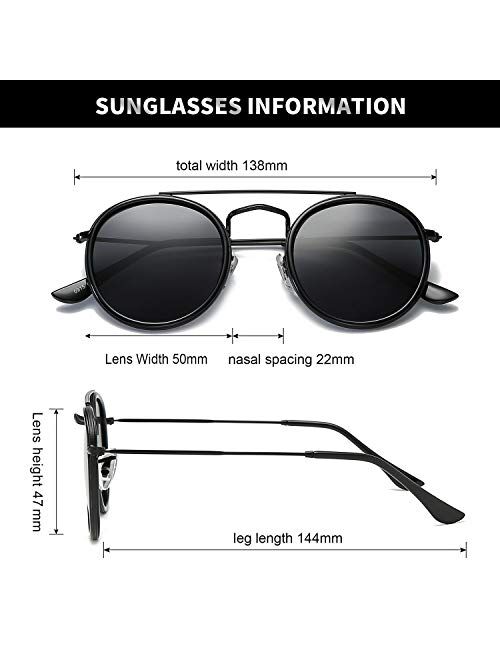 DUSHINE Small Round Double Bridge Sunglasses For Women Men Polarized 100% UV Protection